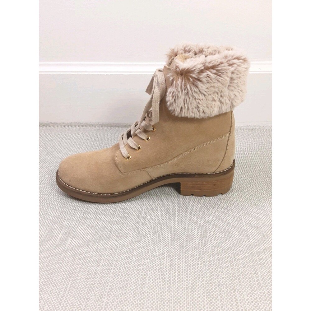 Antonio De Faria Lexi Size 9 Tan Boots Leather Upper Suede Faux Fur Combat Moto - Picture 4 of 15